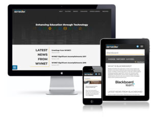 WVNET's new wesbite, shown on desktop, tablet, and mobile