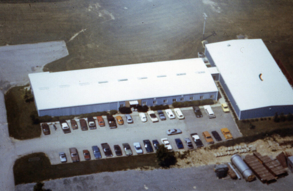 Aerial view of the WVNET building in the 1980s.