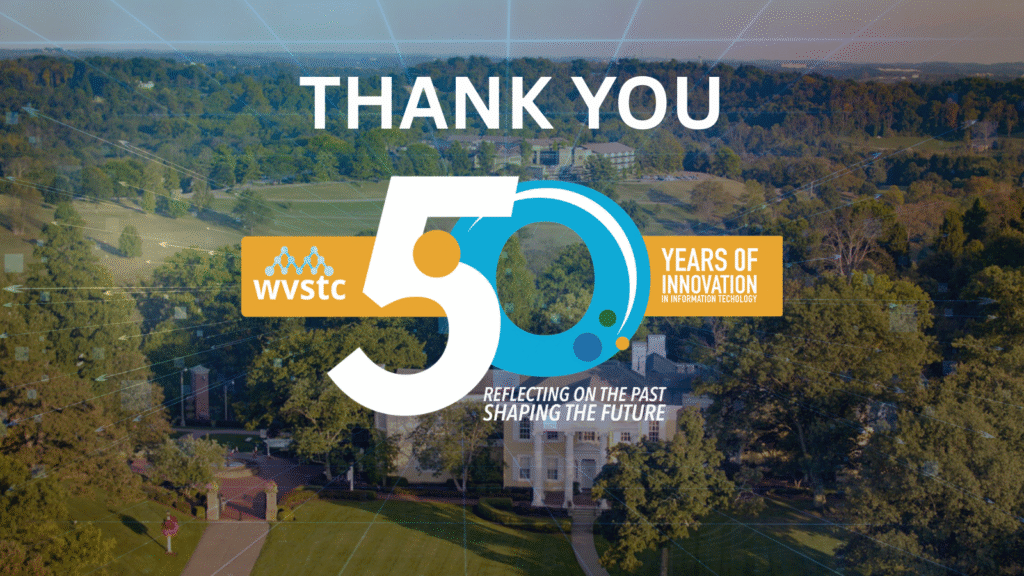 Aerial photo of Oglebay Resort with text overlay that says THANK YOU and the 2025 WVSTC logo underneath