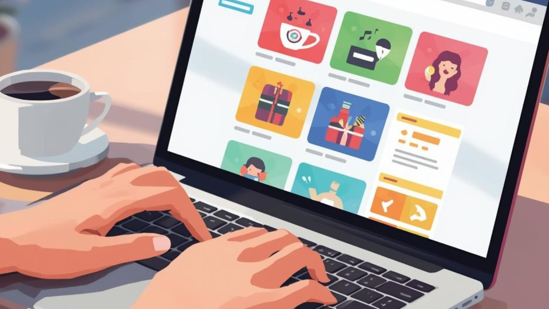 Illustration of someone using a laptop's keyboard to navigate a website