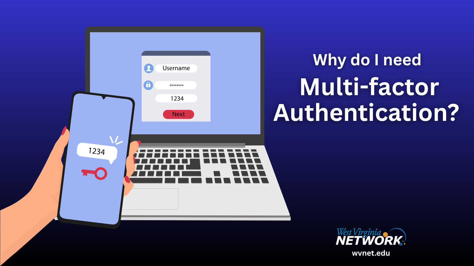 A laptop and smartphone illustrating multi-factor authentication with "Why do I need Multi-factor Authentication?" text.